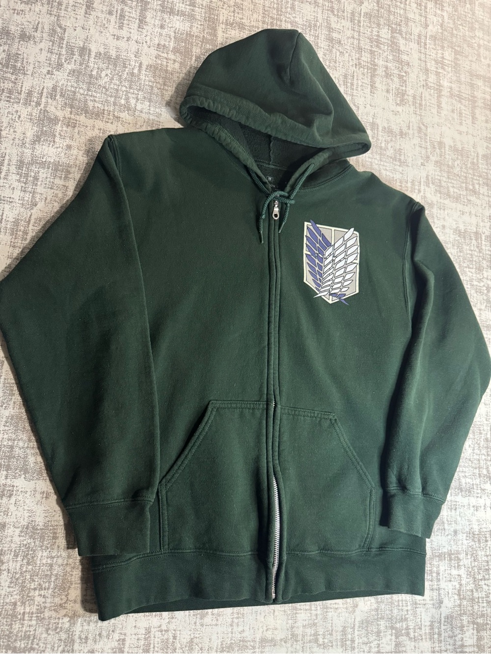 VTG Ripple Junction Attack on titan Dark Green Unisex Zip Hoodie w Wing 25.5X19